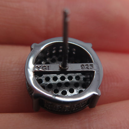 925 Sterling Silver Black Rhodium Round-Cut C Z Stud Earrings