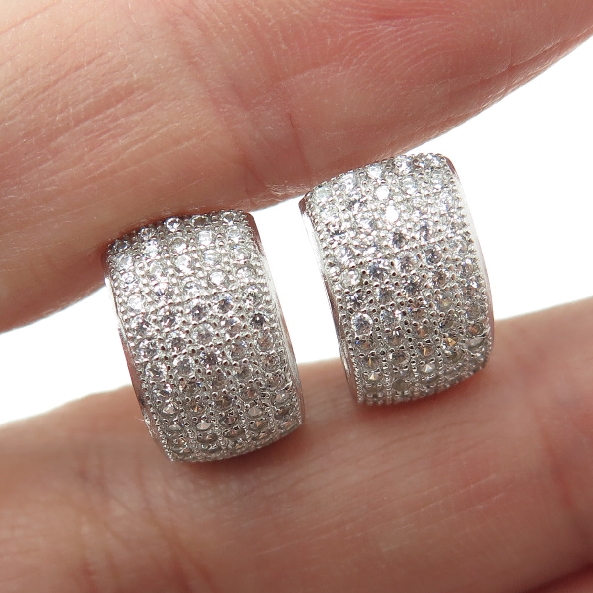 925 Sterling Silver Round-Cut C Z Sparkle Hoop Earrings