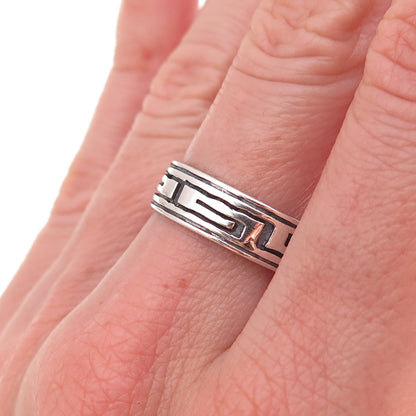 925 Sterling Silver Vintage Greek Maze Oxidized Band Ring Size 8.25