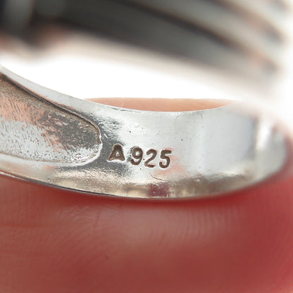 925 Sterling Silver Vintage Real Emerald-Cut Amethyst Gem Column Ring Size 7.75