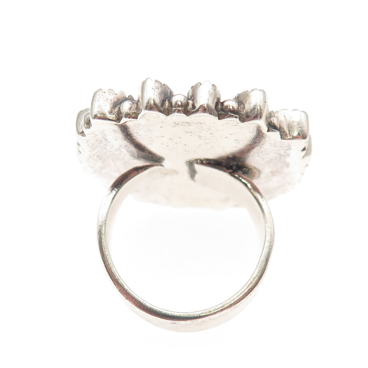 925 Sterling Silver Vintage Real Lace Agate & Pink C Z Adjustable Ring Size 8.75