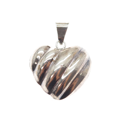 925 Sterling Silver Vintage Mexico Modernist Heart Oxidized Charm Pendant