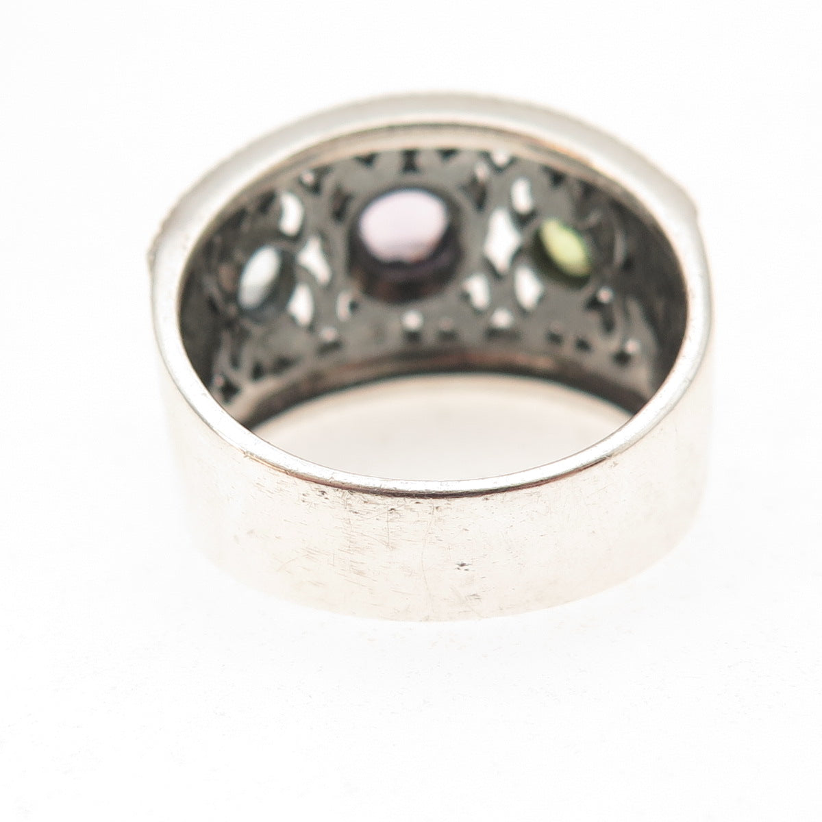 Pranda 925 Sterling Silver Vintage Real Amethyst Blue Topaz Peridot Ring Size 9