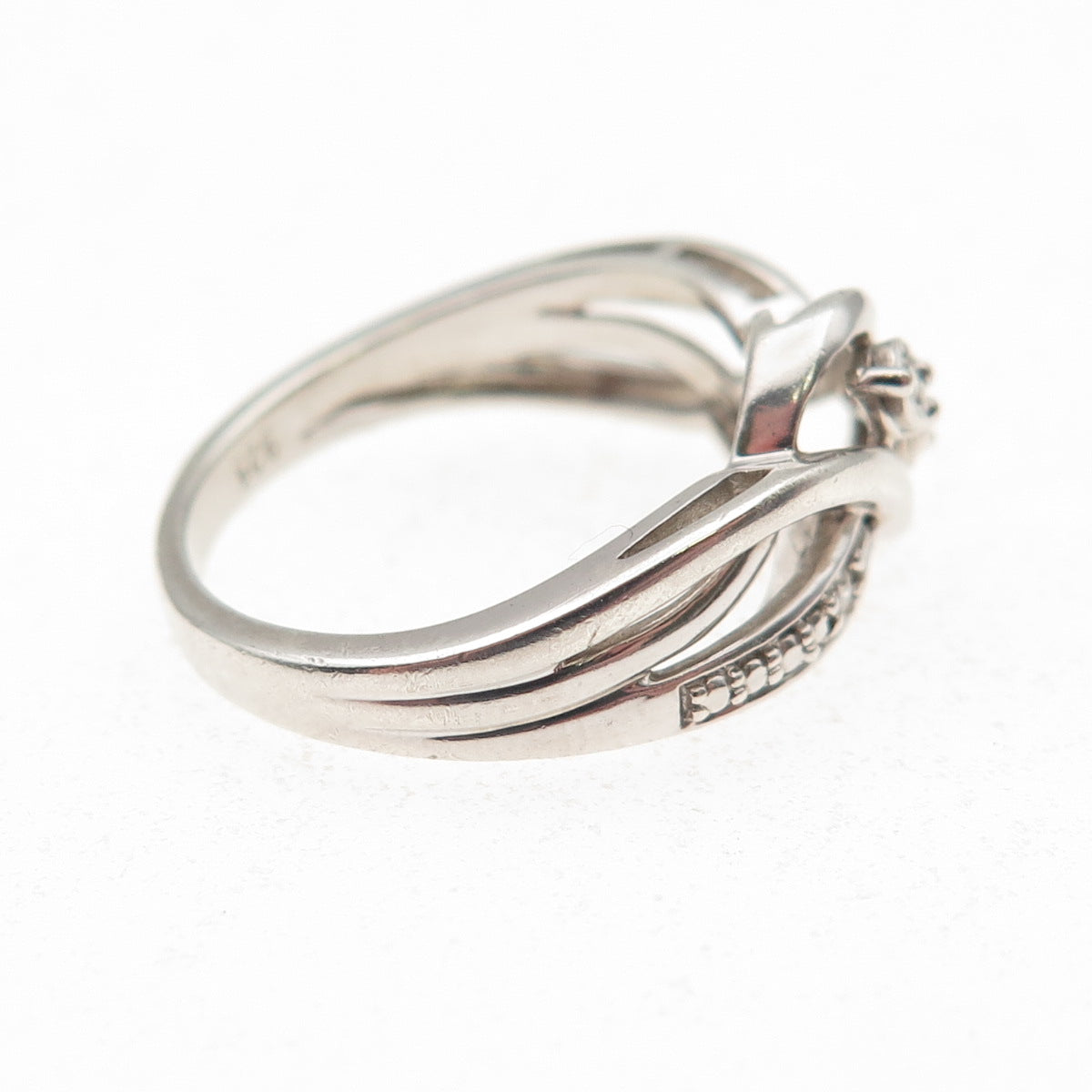 925 Sterling Silver Real Round-Cut Diamond Twisted Ring Size 6