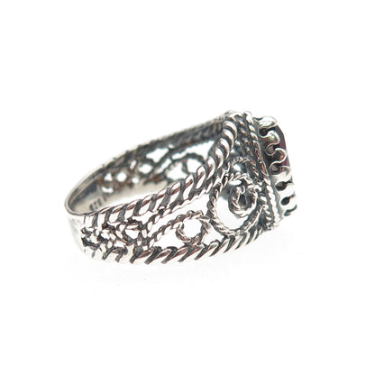 Chateau D’Argent 925 Sterling Silver Vintage Real Garnet Spiral Ring Size 8
