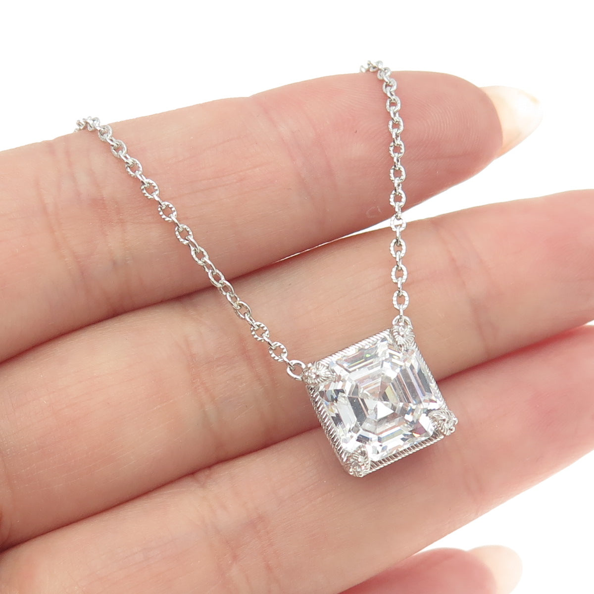 JUDUTH RIPKA 925 Sterling Silver Asscher-Cut C Z Cable Chain Necklace 16"