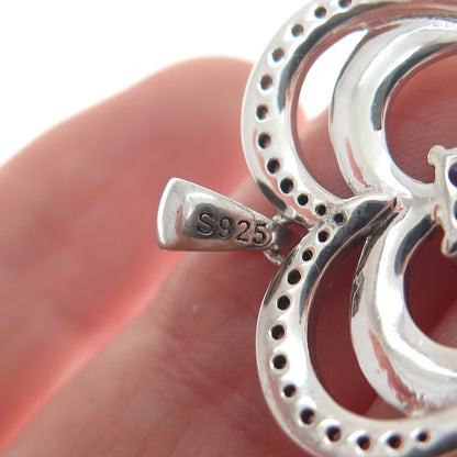 925 Sterling Silver Blue & White C Z "I Love You Forever" Heart Charm Pendant
