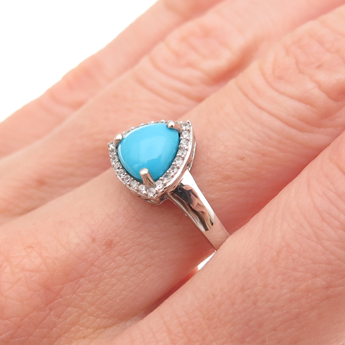 Chuck Clemency 925 Sterling Silver Real Turquoise & White Topaz Ring Size 8