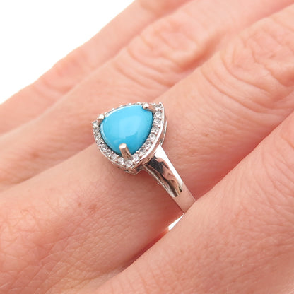 Chuck Clemency 925 Sterling Silver Real Turquoise & White Topaz Ring Size 8