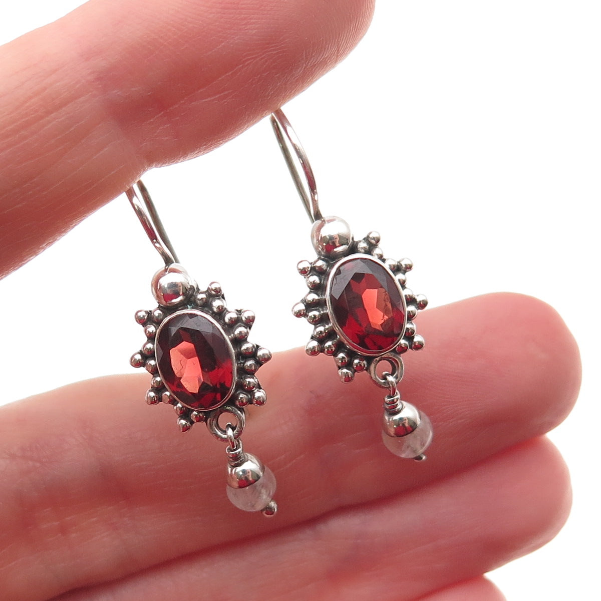 DP Doug Paulus 925 Sterling Silver Vintage Real Red Garnet & Moonstone Earrings