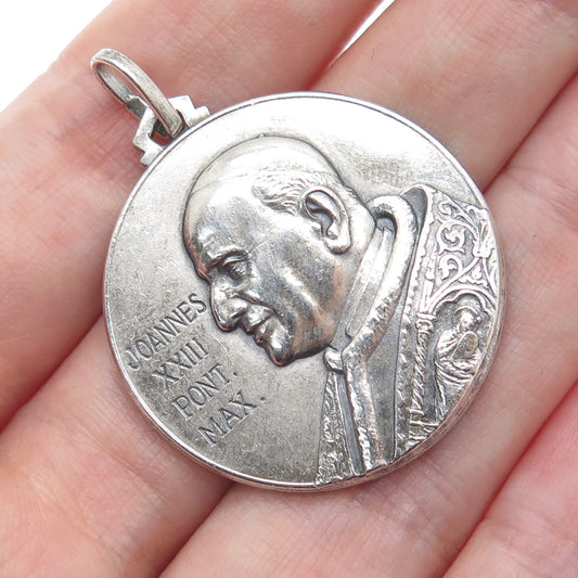800 Silver Vintage Pope John XXIII St. Christopher Medal Religious Charm Pendant