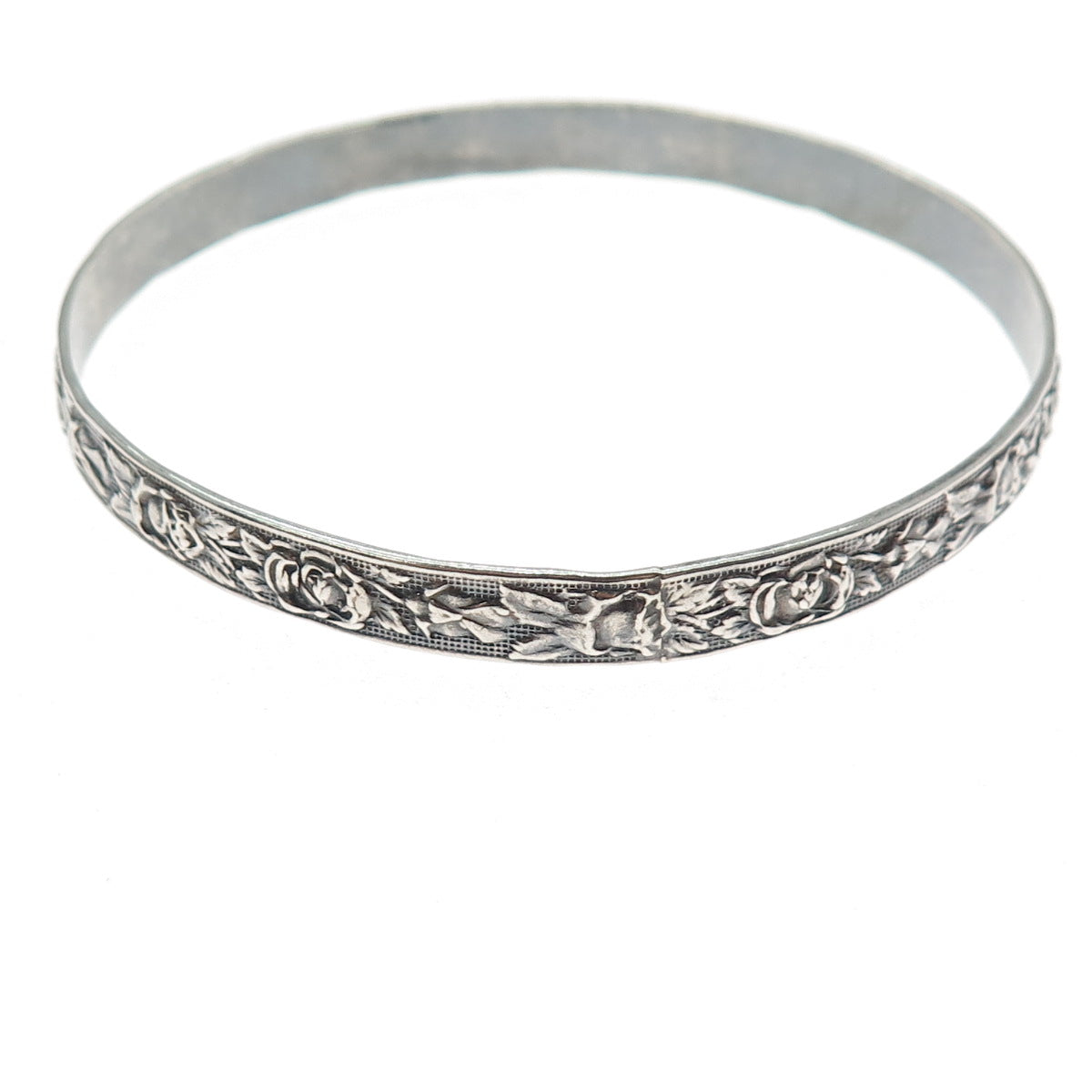 MICHELE 925 Sterling Silver Antique Art Deco Floral Scroll Bangle Bracelet 8"