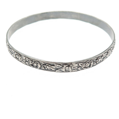 MICHELE 925 Sterling Silver Antique Art Deco Floral Scroll Bangle Bracelet 8"