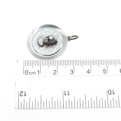 MARC MERCY 925 Sterling Silver Vintage Lab-Created Sapphire Boy Charm Pendant