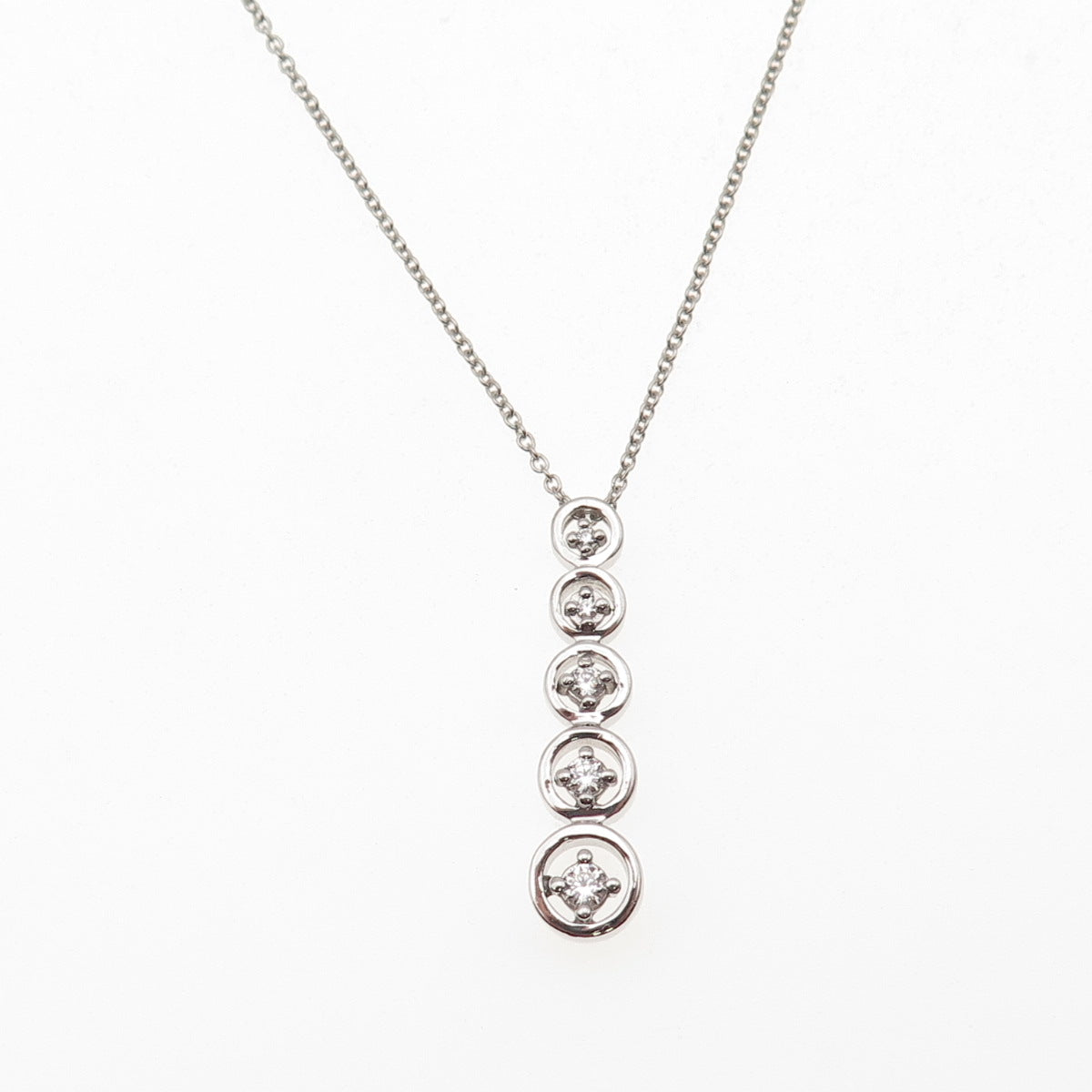 925 Sterling Silver Round-Cut C Z Graduated Drop Cable Chain Necklace 18"