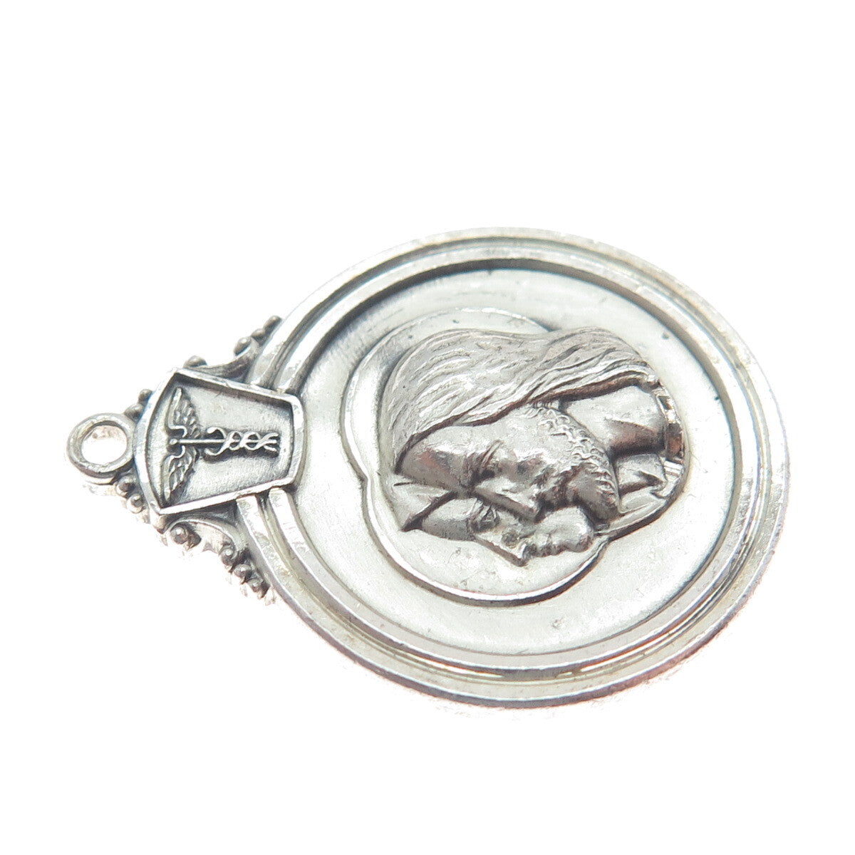 CREED 925 Sterling Silver Antique To Jesus Through Mary Religious Medal Pendant