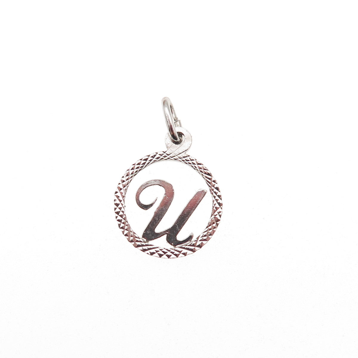 925 Sterling Silver Vintage Diamond-Cut Letter U Initial Mini Charm Pendant