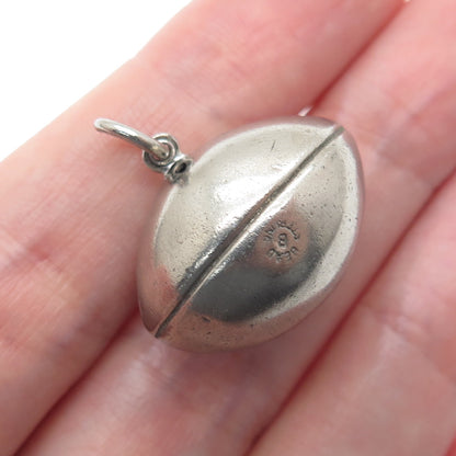BEAU 925 Sterling Silver Antique Art Deco Football Ball 3D Charm Pendant