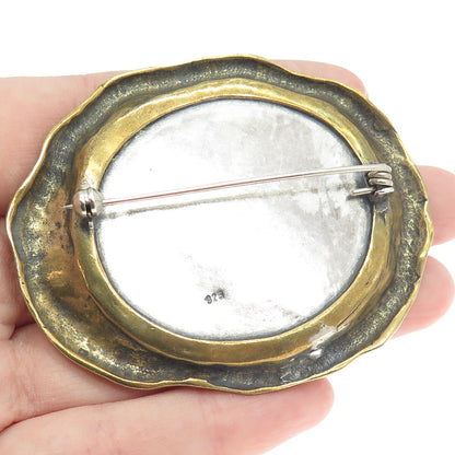 925 Sterling Silver 2-Tone Vintage Abstract Lady Modernist Pin Brooch