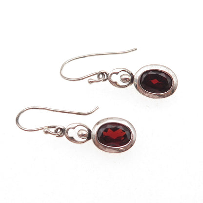 Lucas Lameth 925 Sterling Silver Vintage Real Red Garnet Dangle Earrings