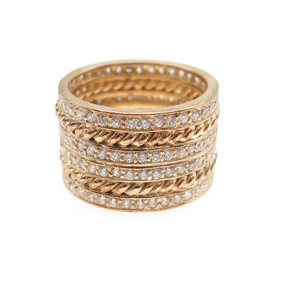 SONIA B. 925 Sterling Silver Gold Plated Round-Cut C Z Wide Band Ring Size 7.5