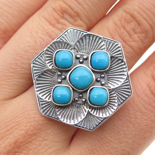 FD Felicia Design Sterling Silver Vintage Real Turquoise Oxidized Ring Size 9.25