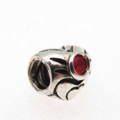 Chamilia 925 Sterling Silver Red C Z January Birthstone Heart Slide Bead Charm
