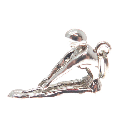 SPENCER 925 Sterling Silver Antique Art Deco Diver Minimalist 3D Charm Pendant