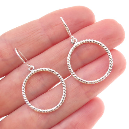 925 Sterling Silver Twisted Circle Dangle Earrings