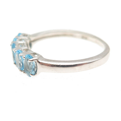 Chuck Clemency 925 Sterling Silver Vintage Real Oval-Cut Blue Topaz Ring Size 8