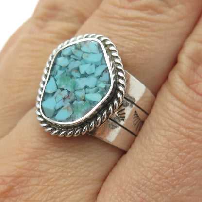 925 Sterling Silver Vintage Real Turquoise Inlay Ring Size 9