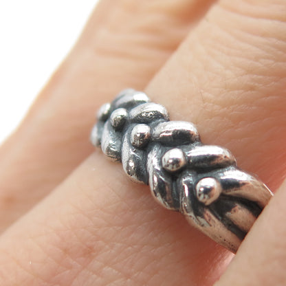 925 Sterling Silver Vintage Modernist Wheat Link Oxidized Ring Size 8.75