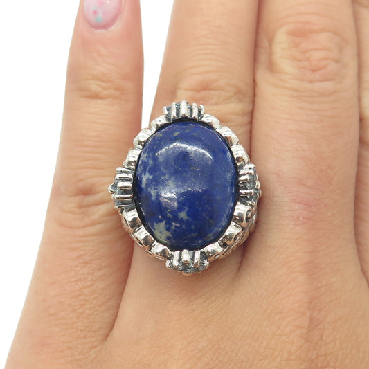 925 Sterling Silver Vintage Real Blue Topaz & Lapis Lazuli Floral Ring Size 6