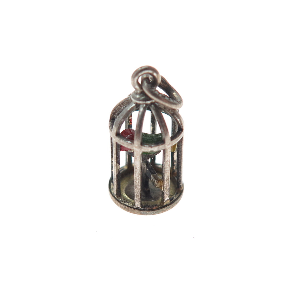 925 Sterling Silver Antique Enamel Bird Cage Oxidized Minimalist 3D Pendant