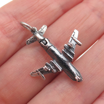 925 Sterling Silver Vintage BOAC Comet IV Airplane Oxidized Locket Charm Pendant