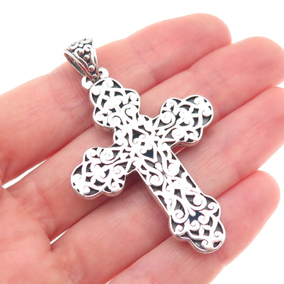 Samuel Benham 925 Sterling Silver 18K Gold Real Turquoise Cross Beaded Pendant