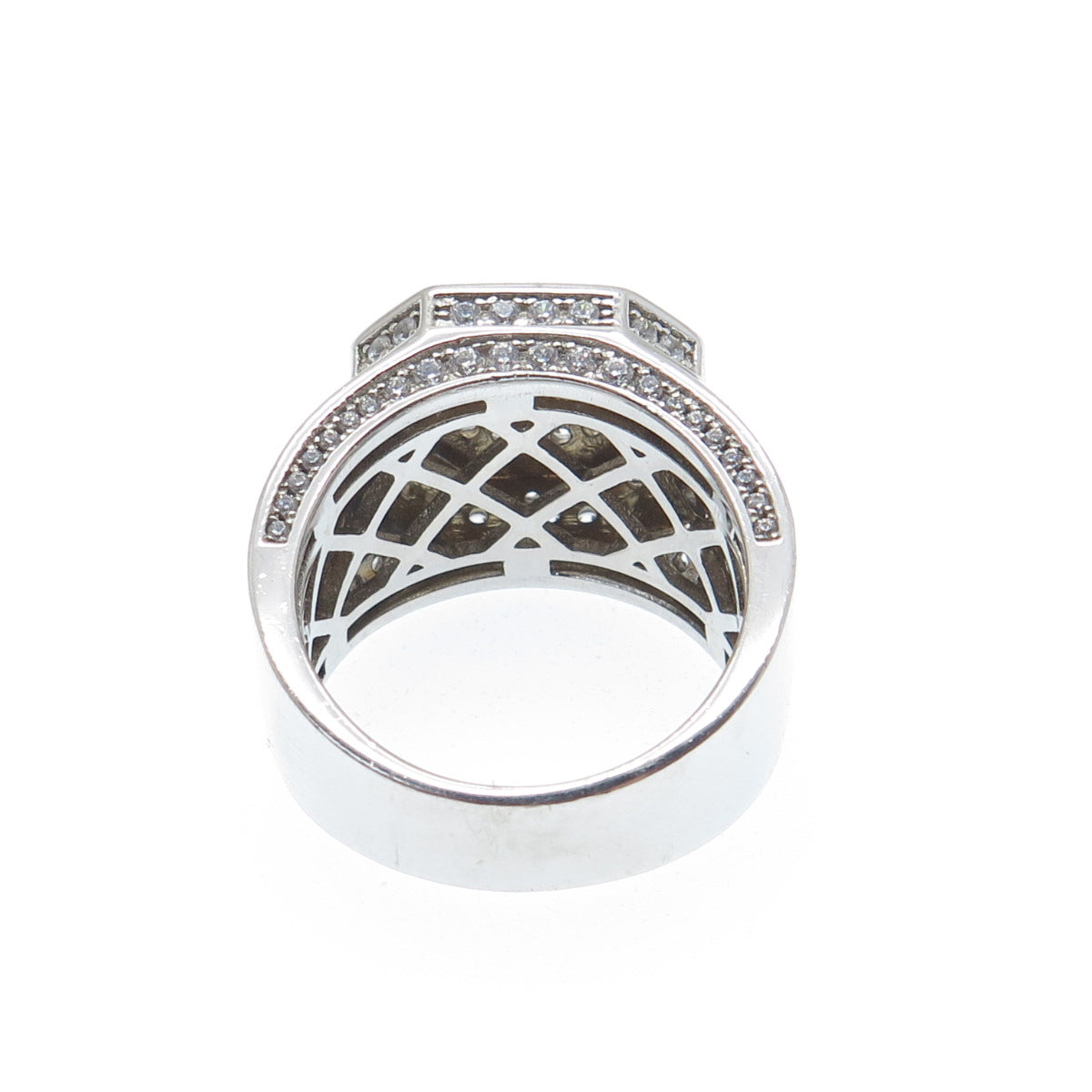 925 Sterling Silver Round-Cut C Z Octagon Ring Size 9.75