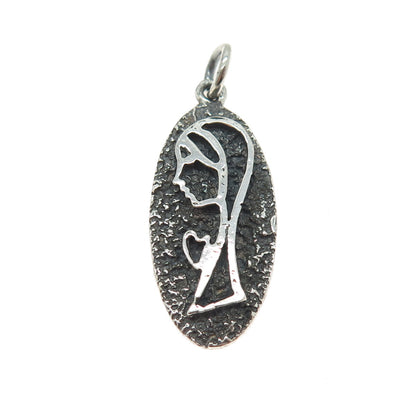 925 Sterling Silver Vintage Praying Lady Oxidized Pendant