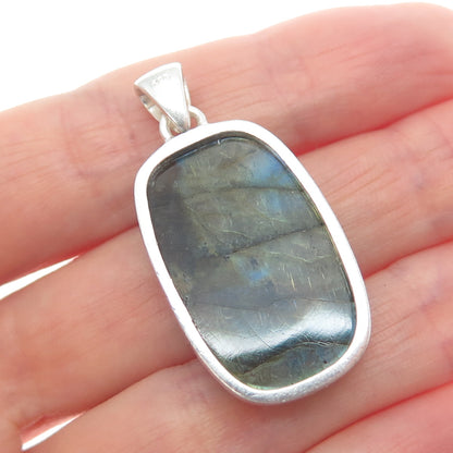 925 Sterling Silver Vintage Real Labradorite Carved Flower Charm Pendant