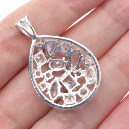 925 Sterling Silver Multi-Cut C Z Teardrop Cluster Pendant