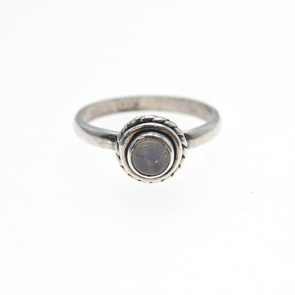 925 Sterling Silver Vintage Real Moonstone Oxidized Ring Size 5