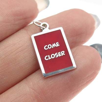 925 Sterling Silver Red Enamel "Come Closer" Minimalist Charm Pendant