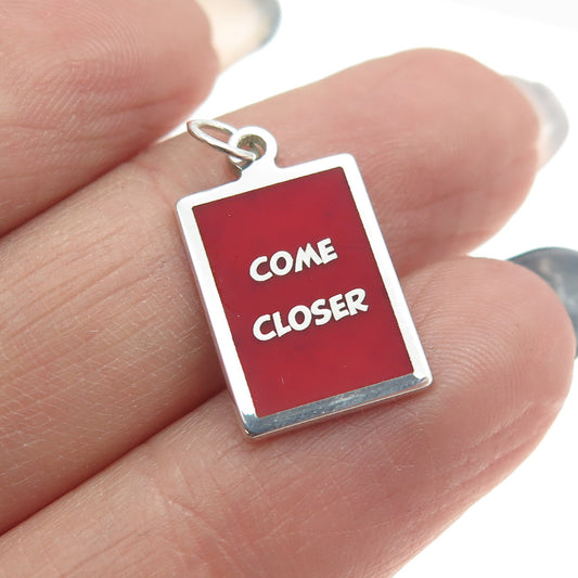 925 Sterling Silver Red Enamel "Come Closer" Minimalist Charm Pendant