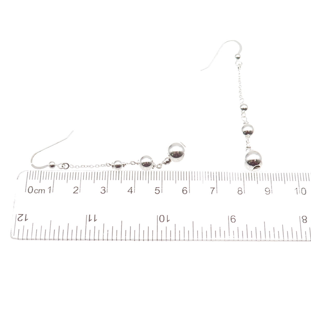 925 Sterling Silver Vintage Graduated Ball Beaded Chain Drop Dangle Earrings