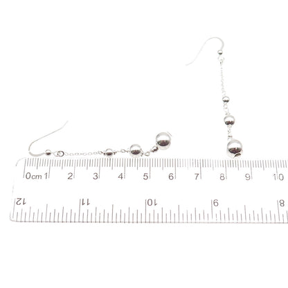 925 Sterling Silver Vintage Graduated Ball Beaded Chain Drop Dangle Earrings