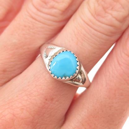 Old Pawn Sterling Silver Vintage Southwestern Turquoise Tribal Ring Size 7.75