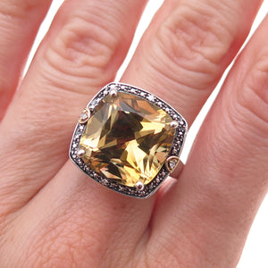 Michelle Albala 925 Sterling 14K Gold Vintage Real Diamond & Citrine Ring Size 8