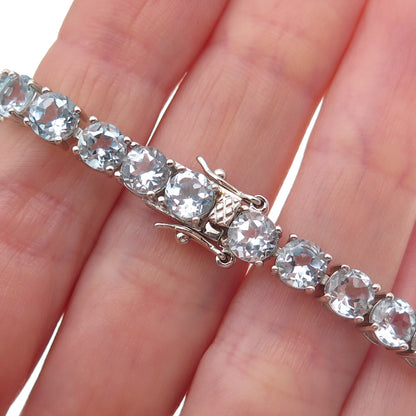Han 925 Sterling Silver Real Round-Cut Blue Topaz Bracelet 7"