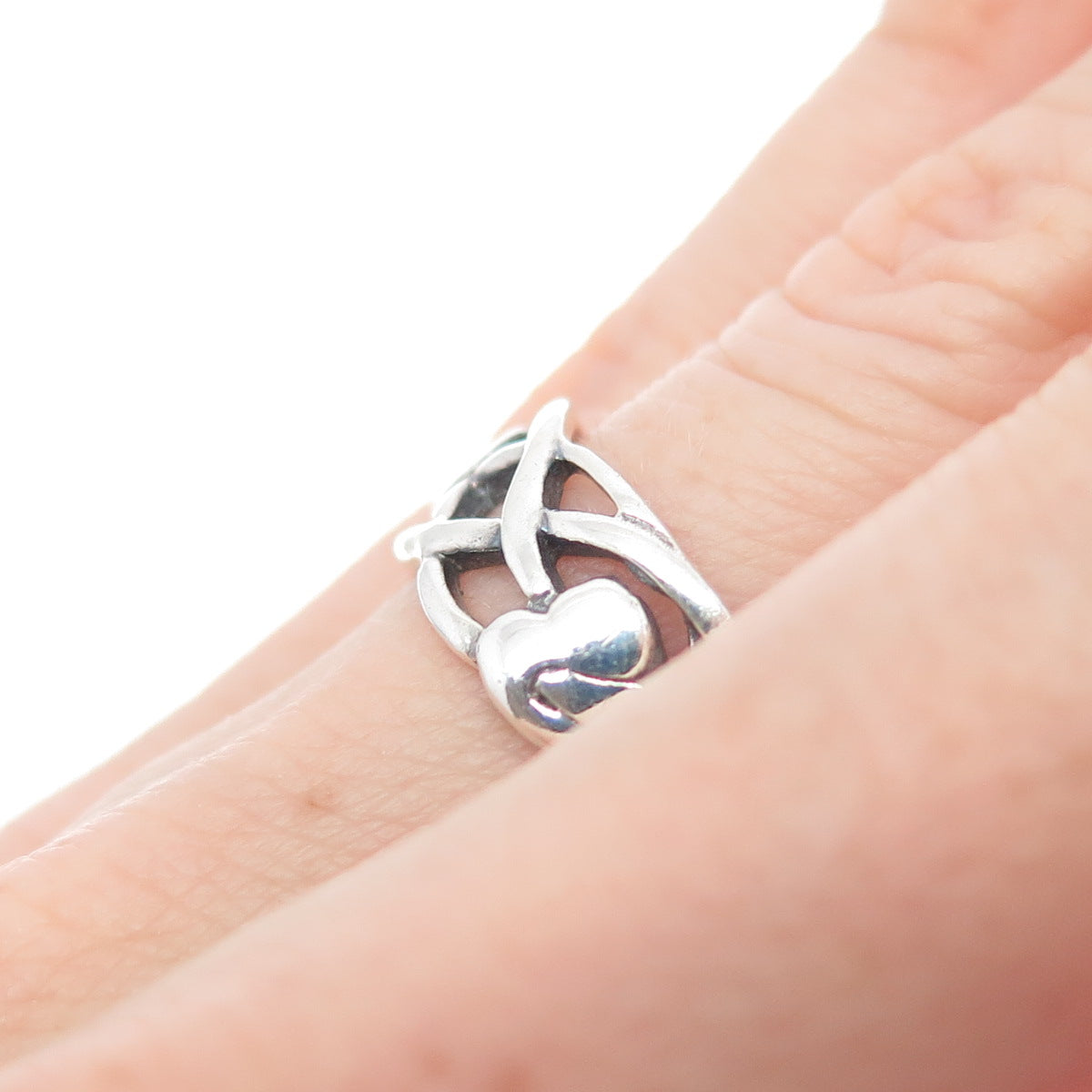 925 Sterling Silver Vintage Celtic Knot Heart Arrow Oxidized Ring Size 6.25