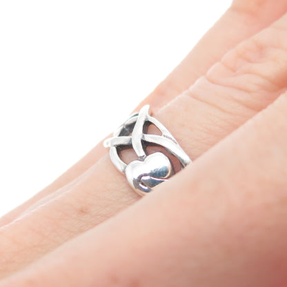 925 Sterling Silver Vintage Celtic Knot Heart Arrow Oxidized Ring Size 6.25